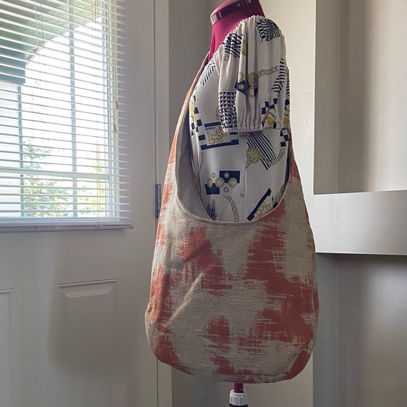 YO-LAN handmade cream and orange lined, sling mailman tote bag. NWOT. - Picture 1 of 8